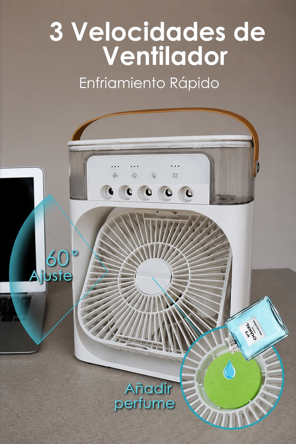 Ventilador Climatizador con pulverizador portátil